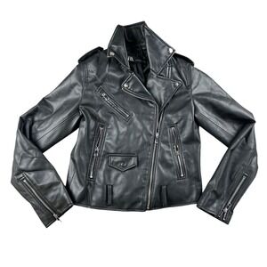 Zara Moto Jacket Women S Black Faux Leather Biker Motorcycle‎ Asymmetric Zip